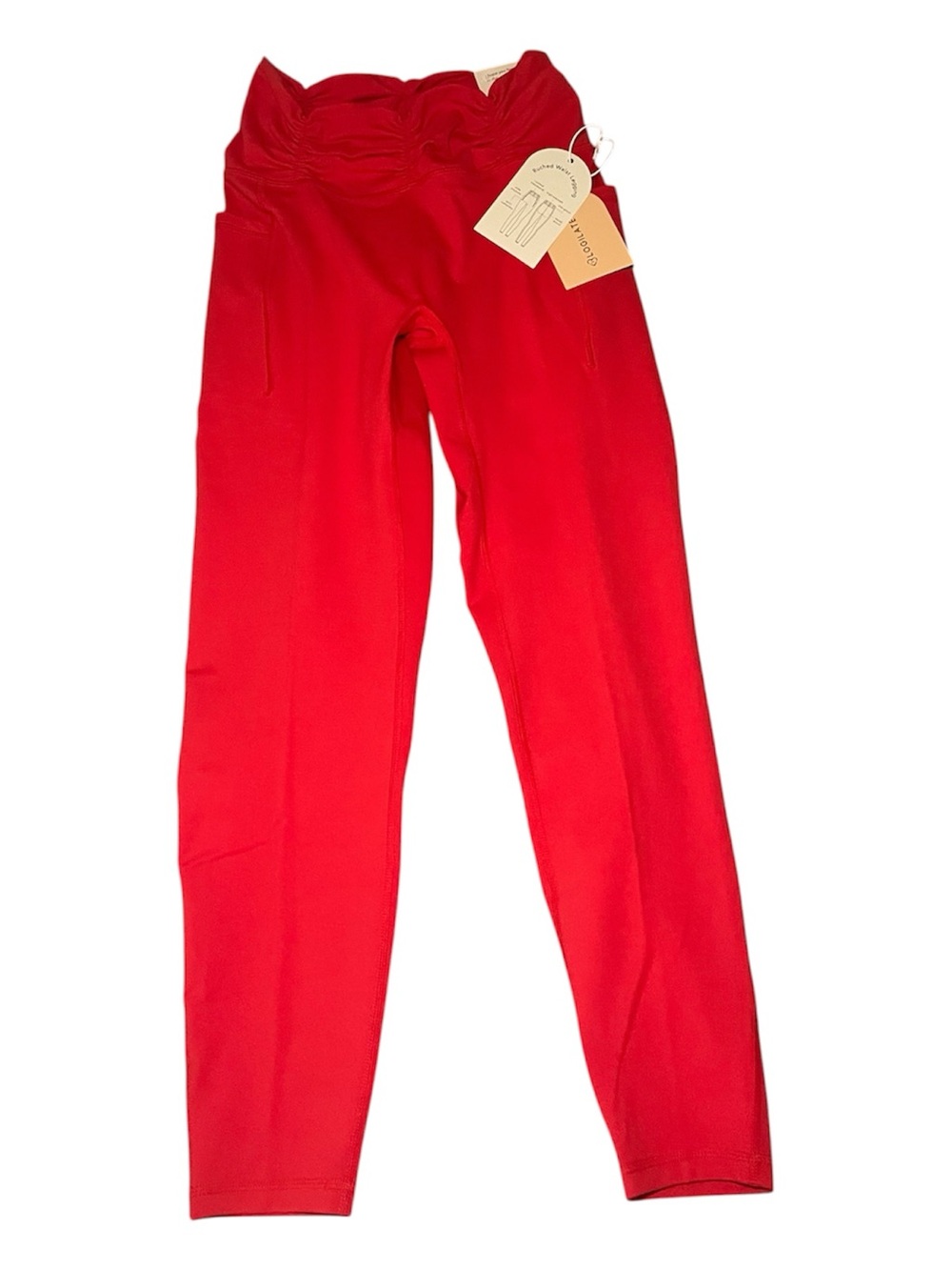 NWT Blogilates Ruched Waist Leggings Red Large High Rise Pockets